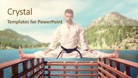  Presentation with martial arts - PPT theme featuring kudos - martial arts master stretching exercise background and a cream colored foreground