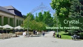  Presentation with resorts - Slide set having kudowa-zdroj-poland-may-20 background and a tawny brown colored foreground