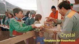  Presentation with refugees - Cool new PPT layouts with kukes-albania-18-april-1999 backdrop and a tawny brown colored foreground