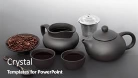  Presentation with high tea - Slide deck enhanced with kukicha-green-tea-herbal-drink background and a dark gray colored foreground