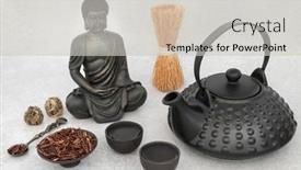  Presentation with traditional drink - Slides consisting of kukicha-twig-herbal-drink background and a light gray colored foreground