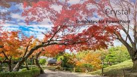  Presentation with japan - Beautiful PPT layouts featuring kumamoto-japan-at-suizenji-garden backdrop and a coral colored foreground