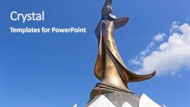  Presentation with ancient king statue - Slides having kun iam statue in macao background and a teal colored foreground