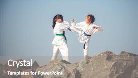  Presentation with coast - Amazing slide set having kung fu - children training karate backdrop and a gray colored foreground