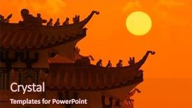  Presentation with chinese temple - Beautiful PPT layouts featuring kung fu - chinese temple roof with sunset backdrop and a wine colored foreground