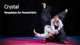  Presentation with fighters - Presentation theme enhanced with kung fu - fight between two aikido fighters background and a black colored foreground