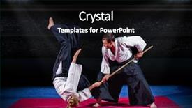  Presentation with fighters - Cool new slide deck with kung fu - fight between two martial arts backdrop and a black colored foreground