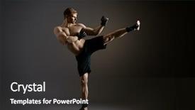  Presentation with performing arts - Presentation design consisting of kung fu - man in sportswear performing background and a dark gray colored foreground