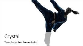  Presentation with martial arts - Presentation theme featuring kung fu - one caucasian woman exercising karate background and a white colored foreground