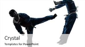  Presentation with martial arts - Beautiful slide set featuring kung fu - one causasian manman woman couple backdrop and a white colored foreground