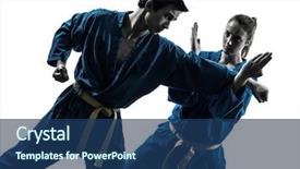  Presentation with man woman - Presentation design consisting of kung fu - one man woman couple exercising background and a ocean colored foreground