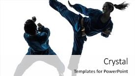  Presentation with martial arts - Presentation design featuring kung fu - one man woman couple exercising background and a white colored foreground