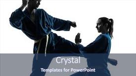  Presentation with martial arts - Slide set featuring kung fu - one man woman couple exercising background and a ocean colored foreground