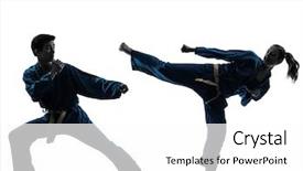  Presentation with martial arts - Presentation with kung fu - one man woman couple exercising background and a white colored foreground