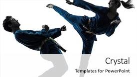  Presentation with martial arts - PPT theme enhanced with kung fu - one man woman couple exercising background and a white colored foreground