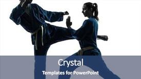  Presentation with martial arts - Beautiful presentation featuring kung fu - one man woman couple exercising backdrop and a ocean colored foreground