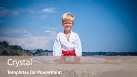  Presentation with karate - Slides having kung fu - young boy training karate background and a gray colored foreground