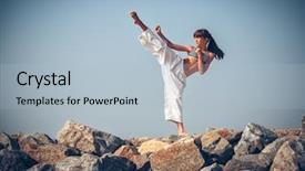  Presentation with karate - Slides with kung fu - young girl training karate background and a light blue colored foreground