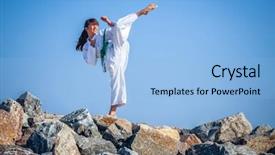  Presentation with training human resources development - Amazing slide set having kung fu - young girl training karate backdrop and a light blue colored foreground