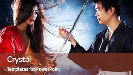  Presentation with japanese - Colorful theme enhanced with kung fu - young japanese couple fighting contrast backdrop and a tawny brown colored foreground