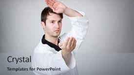  Presentation with martial arts - Cool new theme with kung fu - young man practicing martial arts backdrop and a light gray colored foreground