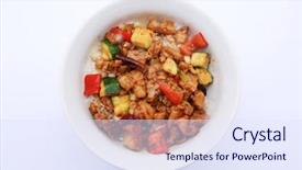  Presentation with food chicken - Audience pleasing PPT theme consisting of kung pao chicken white ceramic backdrop and a sky blue colored foreground
