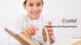  Presentation with happy kids - Slides with happy kids reading koran background and a lemonade colored foreground