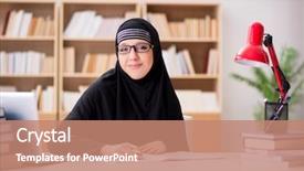 Presentation with muslim feminism - Theme with muslim girl in hijab studying background and a coral colored foreground