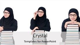  Presentation with worried young female college student - Audience pleasing slides consisting of muslim female student with book backdrop and a light gray colored foreground