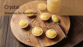  Presentation with cookies - Presentation design enhanced with composition with tasty cookies and lemon curd on wooden table background and a coral colored foreground