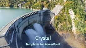  Presentation with dam construction - Amazing PPT theme having kurobe dam and water pond backdrop and a ocean colored foreground