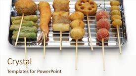  Presentation with food fish - Cool new PPT layouts with kushiage deep fried food backdrop and a cream colored foreground