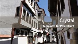  Presentation with city street - Slide set having kutahya-turkey-renovated-ottoman-style background and a gray colored foreground