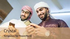  Presentation with smart - PPT layouts having kuwait - arab guy with smart phone background and a coral colored foreground