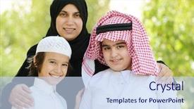  Presentation with arabic embroidery - Presentation theme enhanced with kuwait - arabic boys with mother background and a sky blue colored foreground