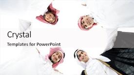  Presentation with heads - PPT layouts enhanced with kuwait - happy group of arabic people background and a sky blue colored foreground