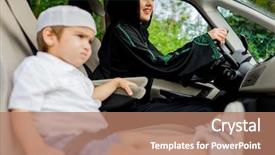  Presentation with woman muslim - Slide deck consisting of kuwait - happy muslim woman and her background and a coral colored foreground