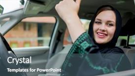  Presentation with kuwait - Theme having kuwait - happy muslim woman driving car background and a ocean colored foreground