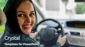  Presentation with woman muslim - Slide deck featuring kuwait - happy muslim woman driving car background and a tawny brown colored foreground