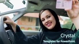  Presentation with woman muslim - Cool new PPT layouts with kuwait - happy muslim woman driving car backdrop and a navy blue colored foreground