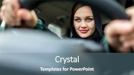  Presentation with self driving car - Colorful slides enhanced with kuwait - happy muslim woman driving car backdrop and a ocean colored foreground