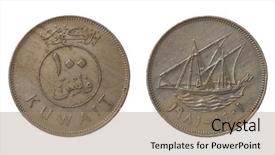  Presentation with kuwait - Presentation design enhanced with kuwaiti 100 fils coin isolated background and a coral colored foreground
