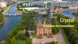  Presentation with sun rays on blue sky - Audience pleasing slide deck consisting of kvant - aerial cityscape of historical city backdrop and a tawny brown colored foreground