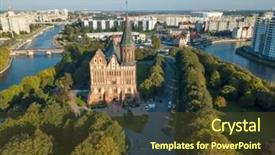  Presentation with cityscape - Audience pleasing PPT theme consisting of kvant - aerial cityscape of kant island backdrop and a tawny brown colored foreground