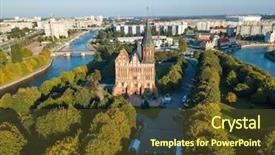  Presentation with unmanned aerial vehicle - PPT theme having kvant - aerial cityscape of kant island background and a tawny brown colored foreground