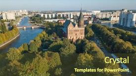  Presentation with unmanned aerial vehicle - Cool new PPT theme with kvant - aerial cityscape of kant island backdrop and a tawny brown colored foreground