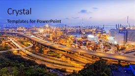  Presentation with container terminals - Beautiful PPT theme featuring peak hour - kwai tsing container terminals backdrop and a light blue colored foreground