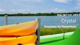  Presentation with space time - Slide deck consisting of kyaks-near-waters-edge background and a teal colored foreground