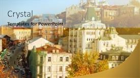  Presentation with autumn - Theme consisting of kyiv-in-autumn-view background and a light blue colored foreground