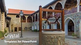  Presentation with monastery - Presentation design featuring kykkos-monastery-in-troodos-mountains background and a violet colored foreground